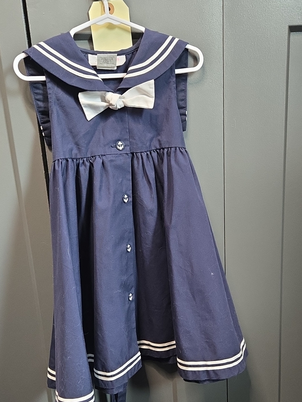 Sailor-Style Navy Girls Dress with White Bow